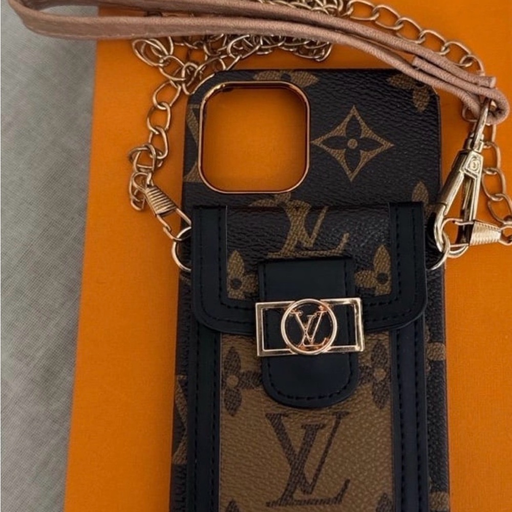 IPhone 13 LV Monogram Phone & Card crossbody case with chain & wristlet